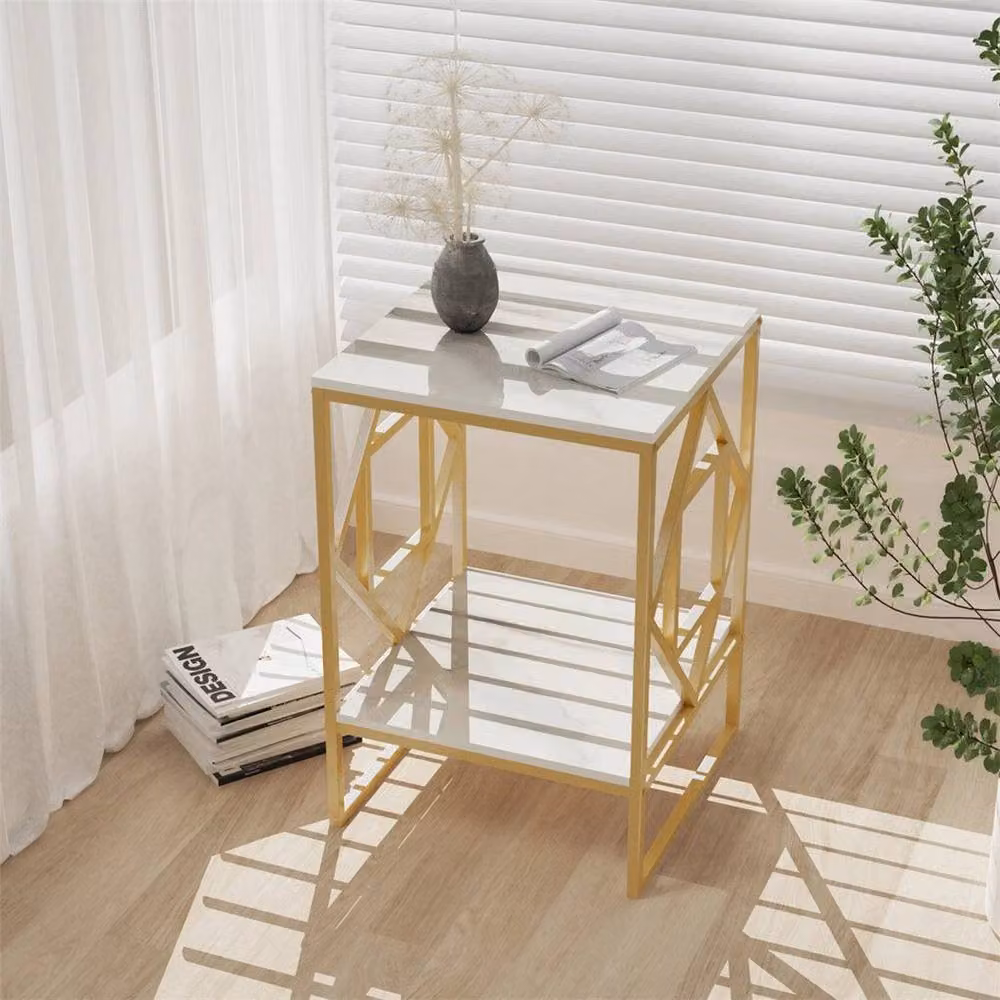 KORVIXA Oriental Square Pattern Bedside Table in White with Mirror Top – 3