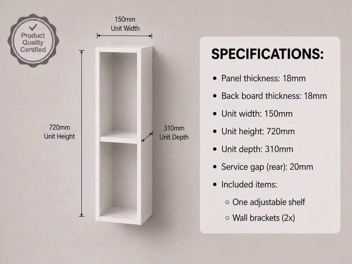 Cheap Furniture Warehouse White Matt Kitchen Wall Unit with Internal Shelves and Open Shelf Doors, W/D/H: 72.0 x 31.8 x 15.0 cm