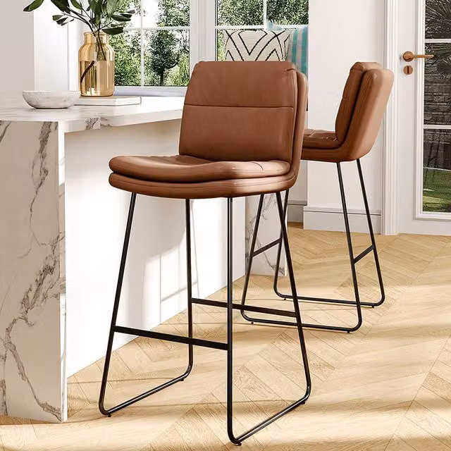 Livingandhome Set of 2 Modern Faux Leather Breakfast Bar Stools in Brown and Black