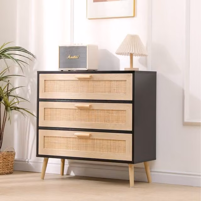 HMD Furniture Rattan Chest of Drawers in Black and Brown