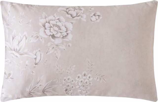 Laura Ashley Rowsham Garden Floral Cotton Housewife Pillowcase in Natural Beige and White