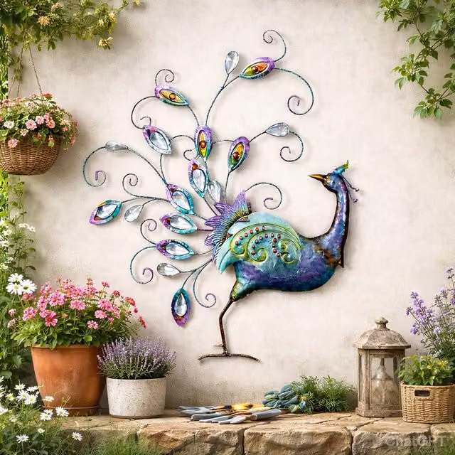 Spot on Dealz Hand-finished Diamante Peacock Metal Wall Art in Purple and Multicolour