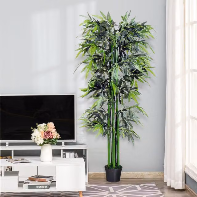 Outsunny Artificial Bamboo Tree in Green with Black Pot, Height: 180 cm – 1