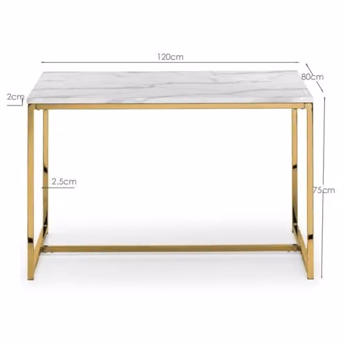 Julian Bowen Scala Rectangular Marble Effect Dining Table in Gold and White, W: 120 cm, H: 76 cm, D: 80 cm – 2