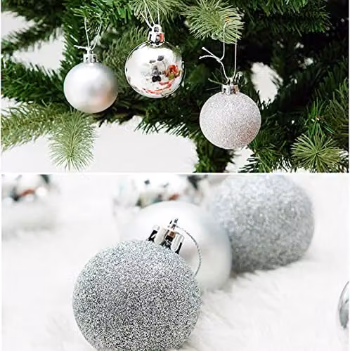 Shatchi 9-Piece Silver Shatterproof Plastic Christmas Bauble Hanging Decorations, 50mm Round Ornaments – 6