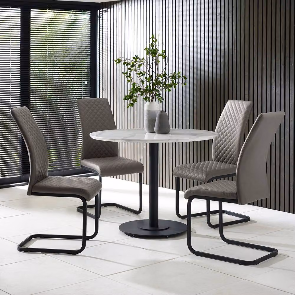 Cheshire Windsor Set of 4 Grey Synthetic Leather Upholstered Cantilever Dining Chairs with Black Metal Base – 4