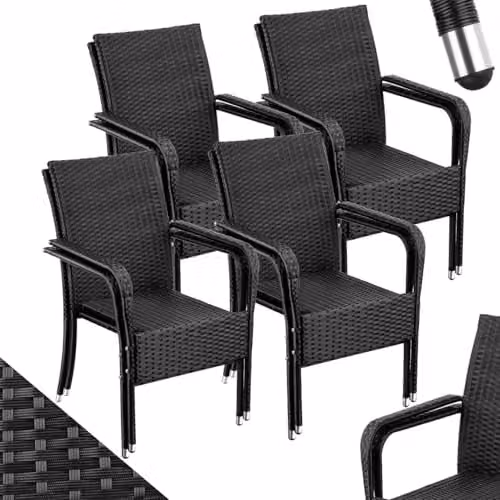 tectake Set of 8 Modern Polyrattan Garden Chairs with Steel Frame in Black and Grey, H 90.0 x W 58.0 x D 45.6 cm