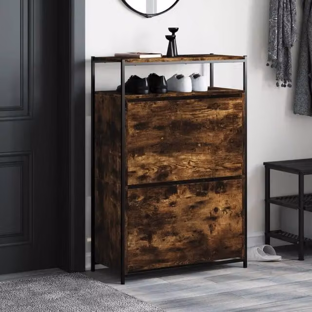 Berkfield Home Smoked Oak Shoe Cabinet, Brown, W/D/H: 75 x 34 x 112 cm – 1