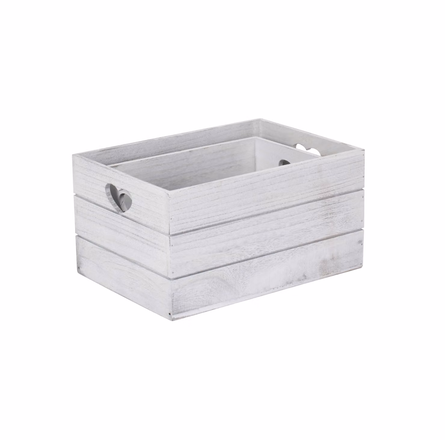 Red Hamper Set of 2 Vintage Effect Heart Cut Handle Wooden Storage Crates in Grey and Red
