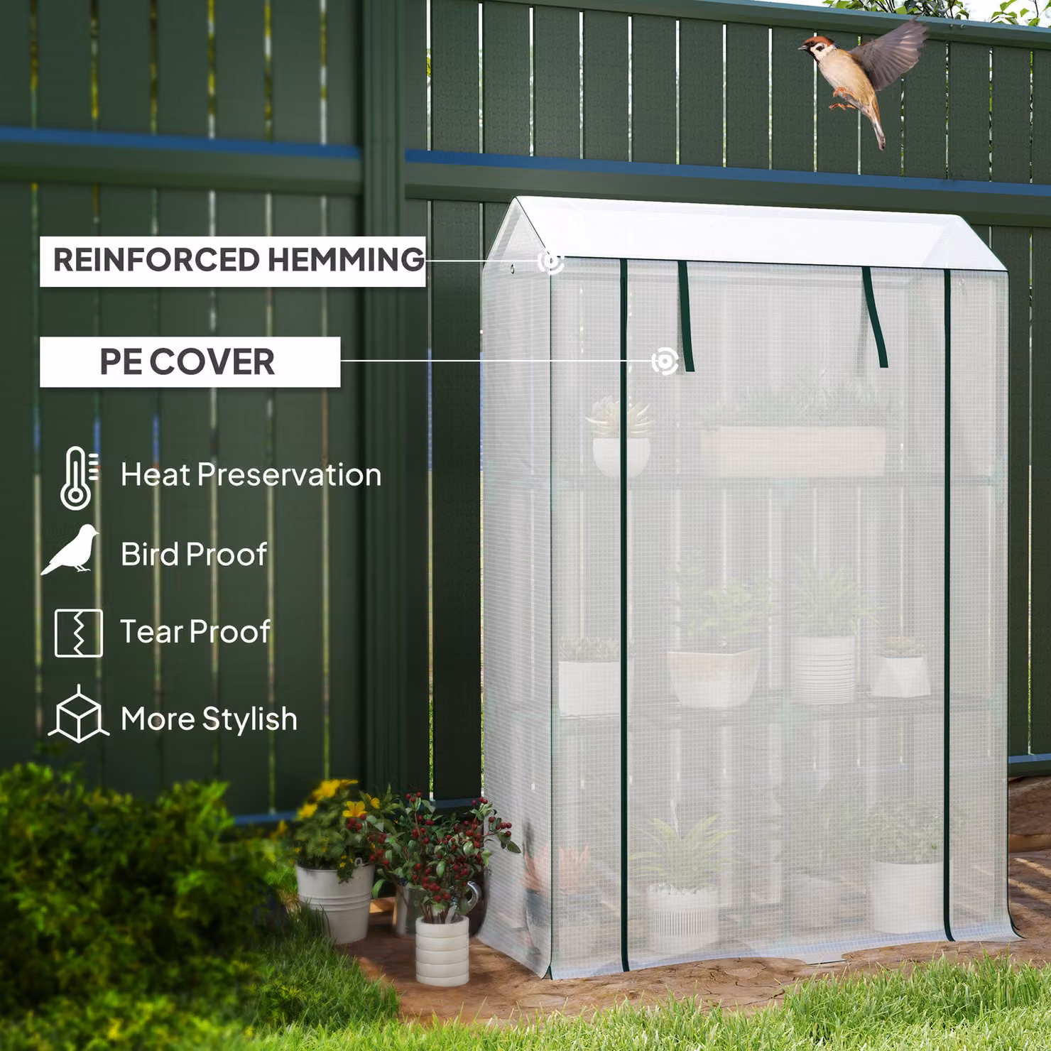 Outsunny White Three Shelf Steel Frame Greenhouse W/D/H: 40 x 40 x 150 cm – 4