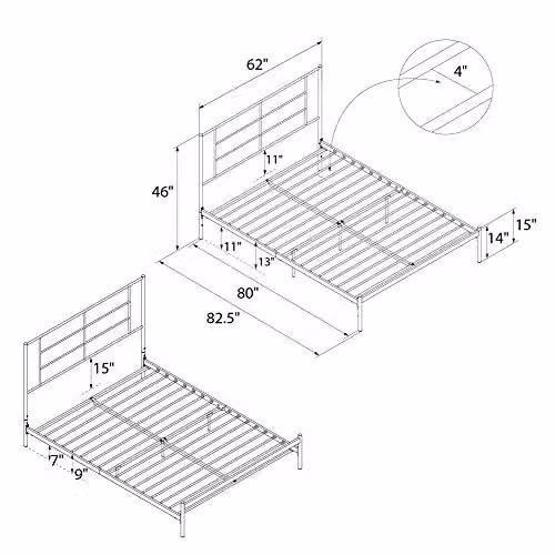 DHP Jensen Modern Metal Bed in White, King Size 180 x 200 cm – 2