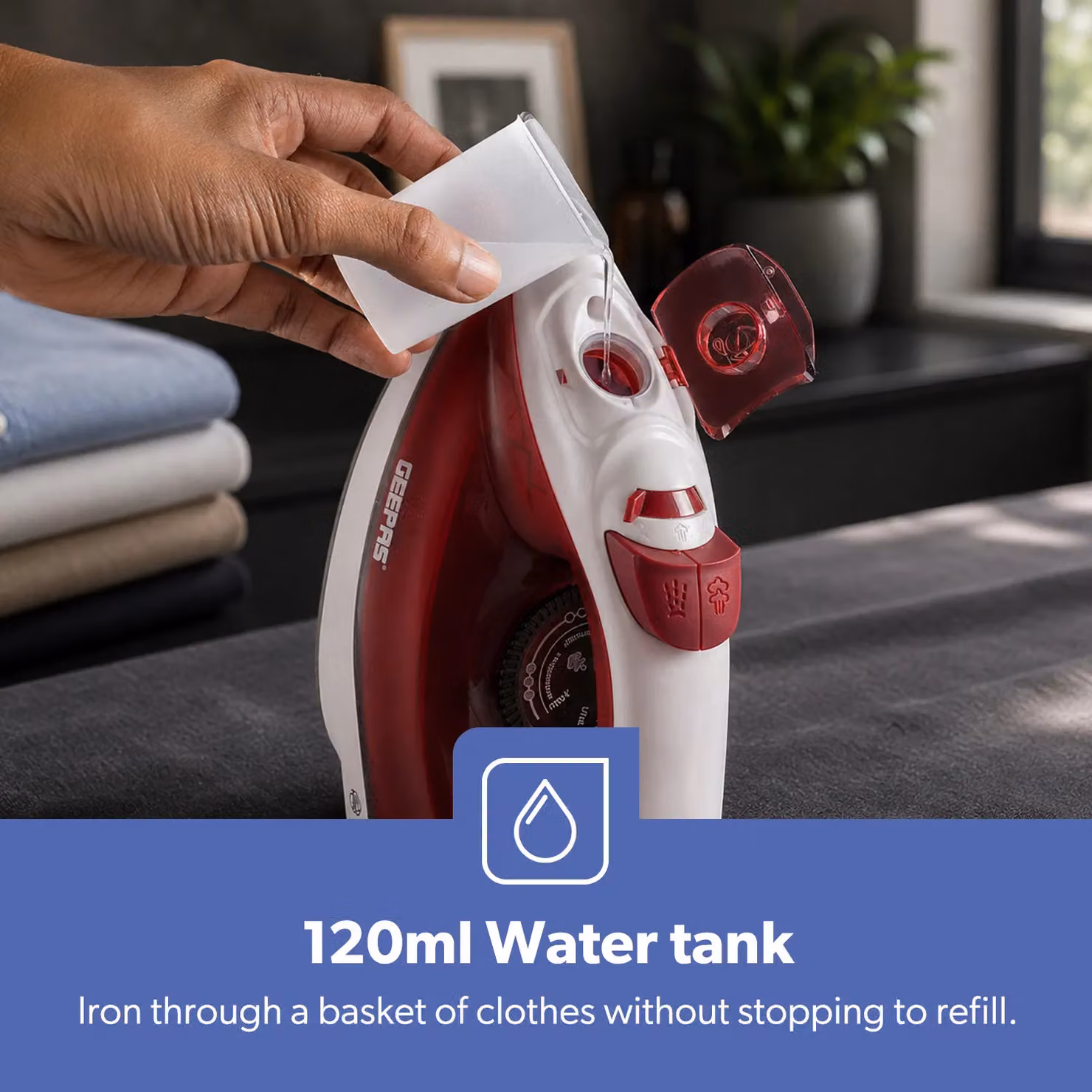 Geepas 1800W Steam Iron with Non-Stick Soleplate and Vertical Steam in Red – 4