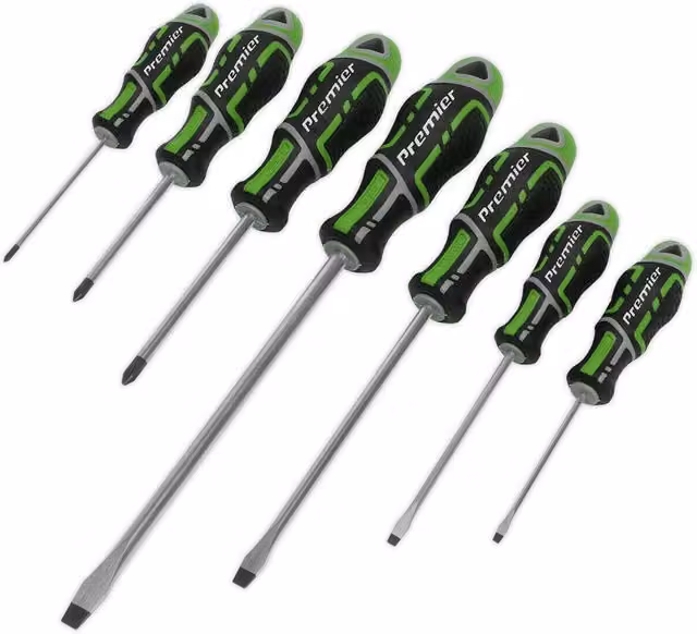 Loops 7 Pack Premium Soft Grip Screwdriver Set with Slotted and POZI Bits in Green