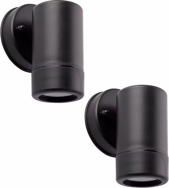 Loops 2 Pack Outdoor IP44 Black Wall Mounted Downlight with Dimmable 7W GU10 LED Bulb