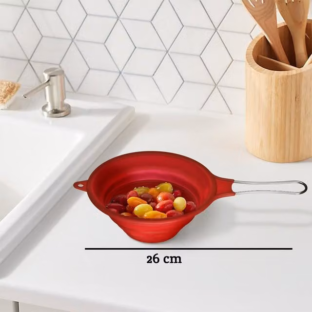 Orsina Red Silicone Collapsible Round Sieve with Handles