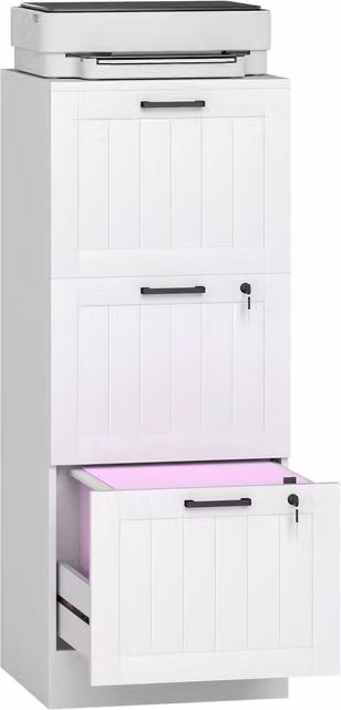 Rolipo 3-Drawer Lockable Metal Filing Cabinet with A4 Letter Hanging Rails in White