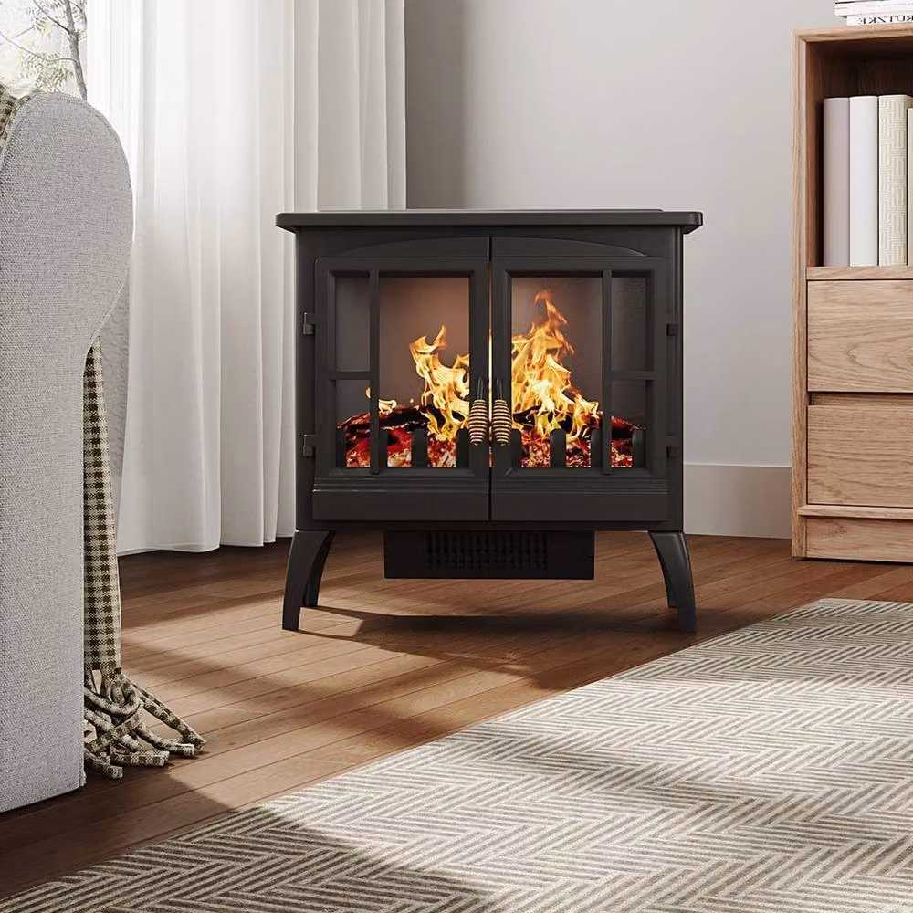 FORGEVIO Freestanding Electric Fireplace with LED Flame Effect in Black, W: 1000 cm, H: 52 cm, D: 52 cm – 4
