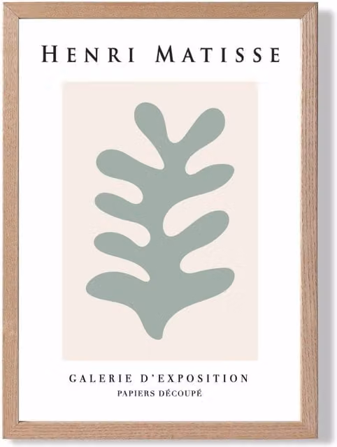 ARTZE Matisse Floral Cutout Framed Print in Beige and Sage Green with Oak Frame