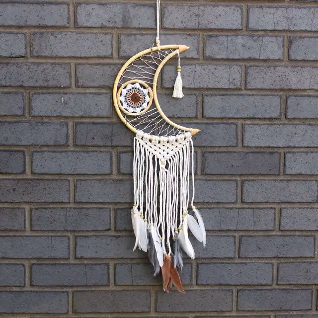 HoitoDeals KDMD Macrame Moon Dream Catcher in White