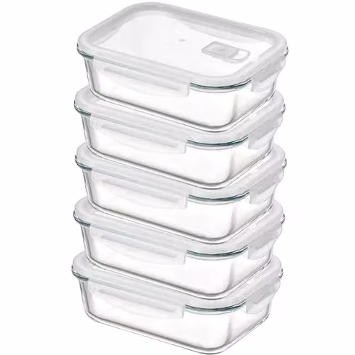 Simpa 5-Piece Airtight and Leakproof Glass Food Storage Containers, 1040ml, Transparent – 1