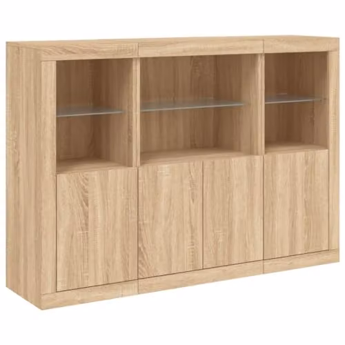 vidaXL Set of 3 Modern Sonoma Oak Sideboards with Integrated LED Lights in Brown Engineered Wood