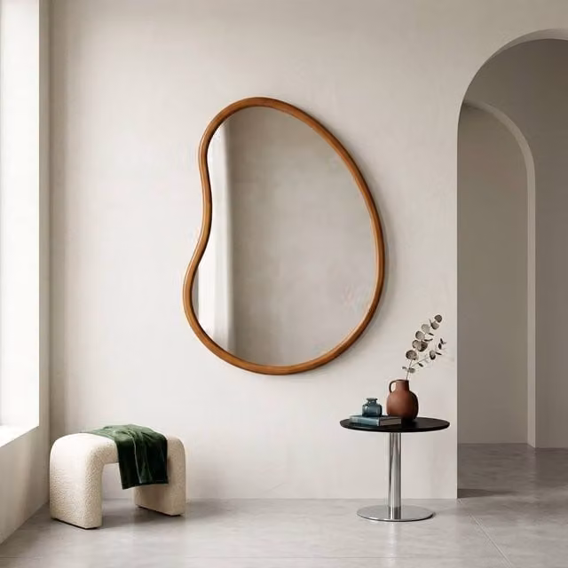 Sweekeek Modern Wooden Wall Mirror in Brown, Width: 100 cm