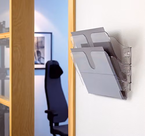 Durable FLEXIPLUS 2 A4 Landscape Leaflet Holder, Transparent Plastic Wall Mounted Document Holder – 2