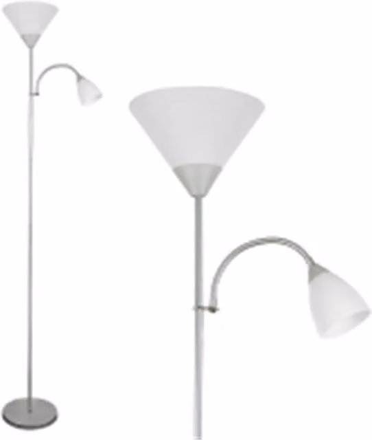 Nordara Silver Adjustable Mother-Child LED Floor Lamp with Uplighter and Reading Light
