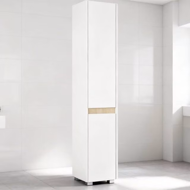 ERGOVEXA Tall White Wall Mounted Bathroom Cabinet with Adjustable Internal Shelves, H 165 x W 33 x D 30 cm