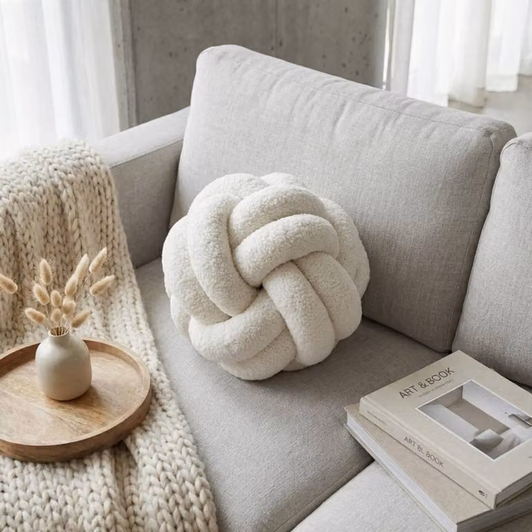 Garden Greatness Large Blanc Teddy Knot Cushion in White