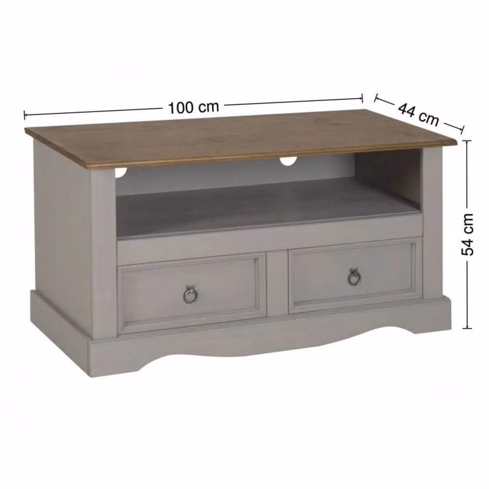 NESTLUNE Grey Waxed Solid Pine TV Stand with 2 Drawers W/D/H: 100 x 100 x 54 cm – 2