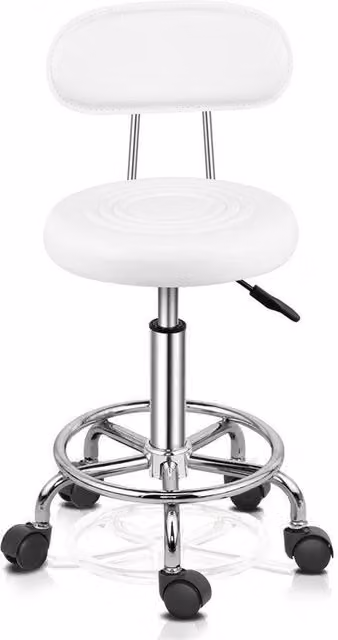 NESTLUNE White Salon Stool for Massage, Barber, Hairdressing and Manicure, H 87 x W 33 x D 33 cm
