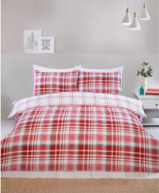 Divante Reversible Classic Checked Duvet Set in Pink