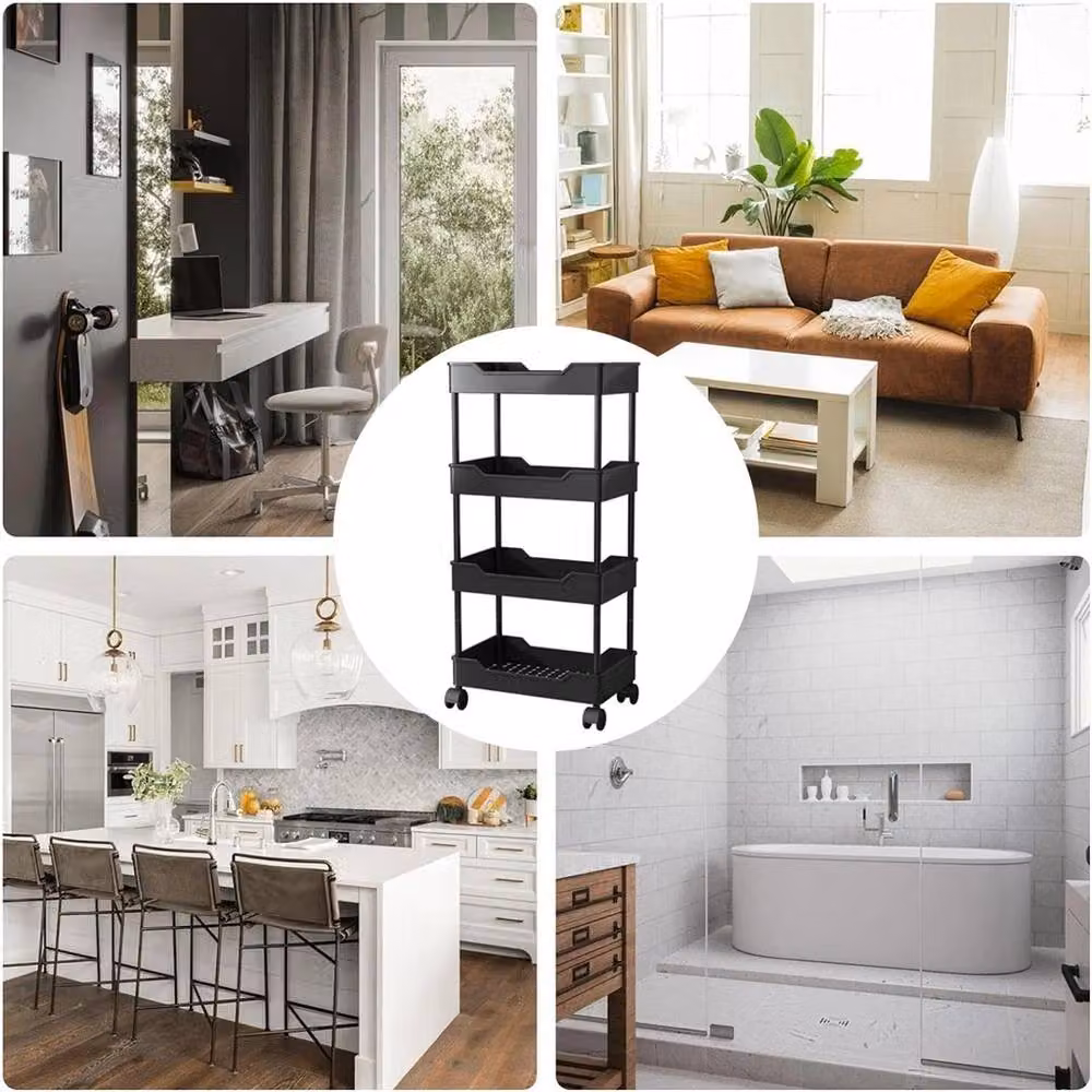 Kelvenix 4 Tier Kitchen Storage Trolley on Wheels in Black – 3