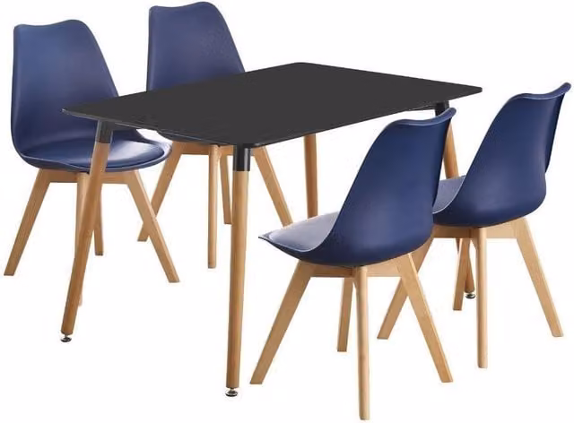 Life Interiors 5-Piece Scandinavian Dining Set with Halo Rectangular Wood Table and 4 Blue Lorenzo Tulip Chairs – 2