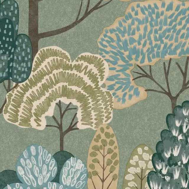 Grandeco Happy Trees Brushstroke Nursery Textured Wallpaper in Sage Green