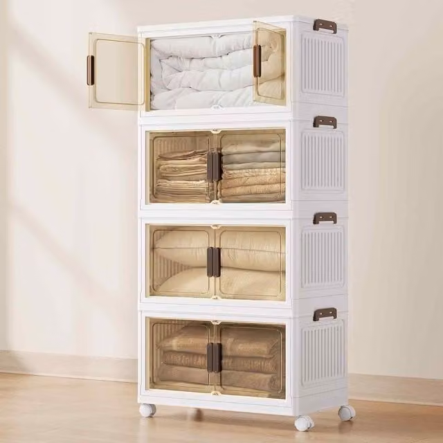 The Bazaarist Stackable 4 Tier Plastic Storage Organiser on Wheels, White