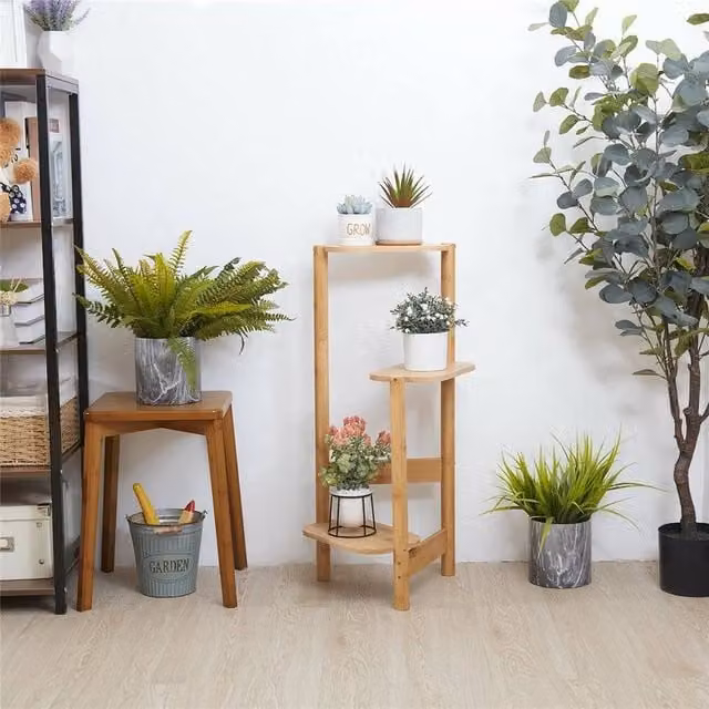 EONLION Natural Wood Indoor Plant Stand and Flower Shelf, Height: 75 cm, Width: 100 cm