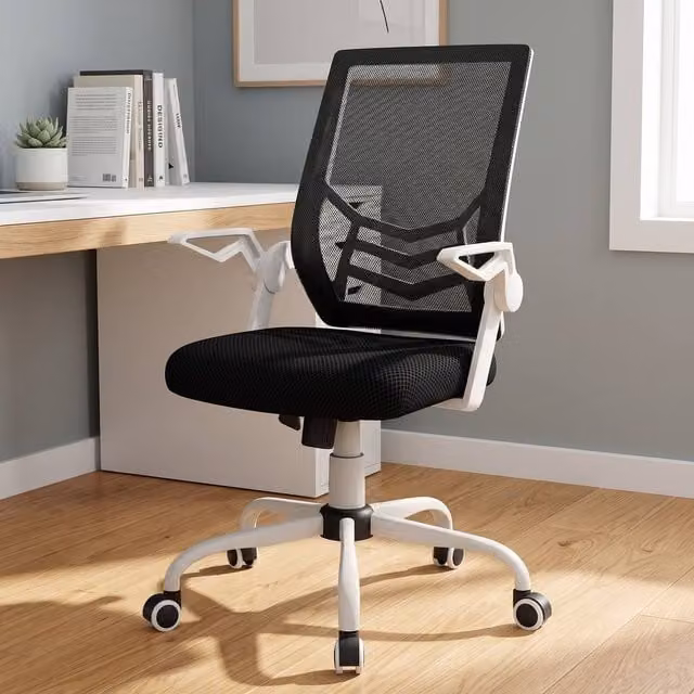 ERGOVEXA Modern Task Chair with 360 Degree Swivel, Armrests and Castors, Black and White – 1