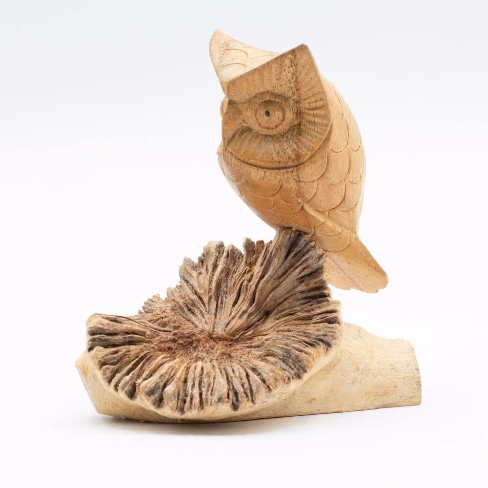 Serenityy Handmade Brown Wood Owl Ornament for Tabletop Decor – 4