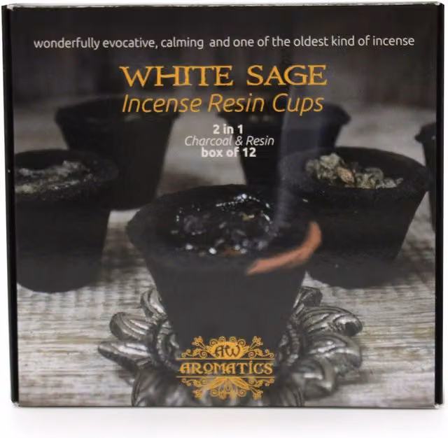 Ancient Wisdom KDMD Box of 12 White Sage Resin Cups in Black – 6