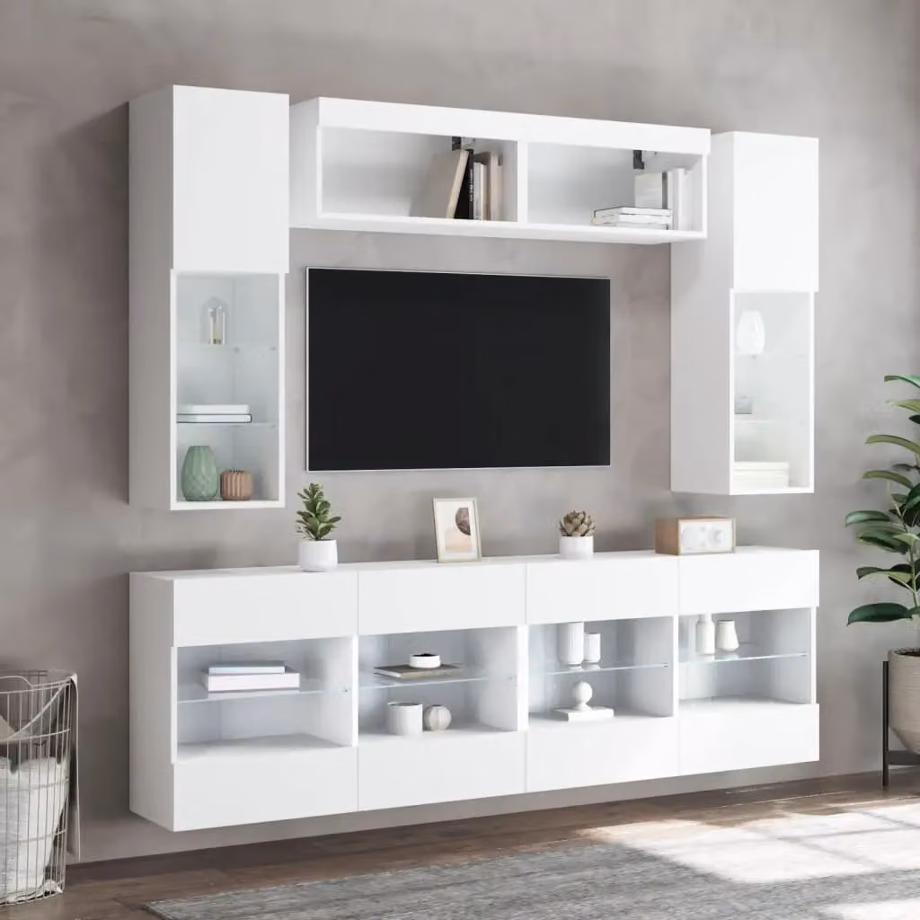 Berkfield Home 6 Piece Modern White TV Wall Cabinet and Lowboard Set with Integrated Lighting – 3