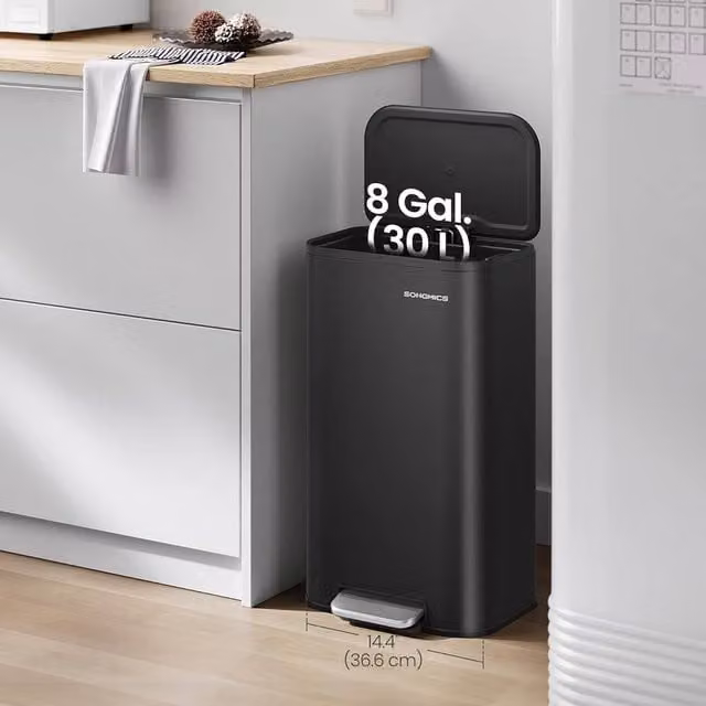 The Bazaarist Steel Kitchen Pedal Bin with Soft Close Lid and Removable Inner Bucket, Jet Black