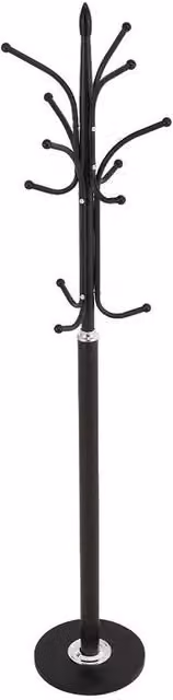 FORGEVIO Black Metal 12 Hook Coat Stand Floor Standing Rack for Hats, Jackets and Umbrellas