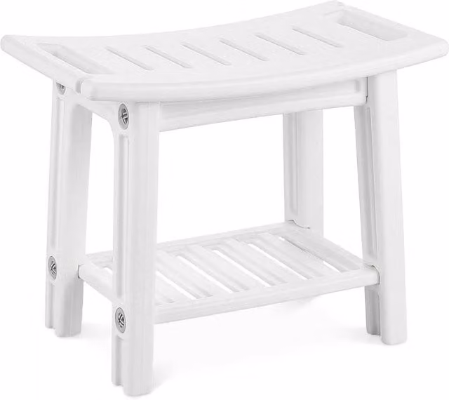 KORVIXA Waterproof White Plastic Shower Bench with Drainage Seat, W/D/H: 100 x 60 x 45 cm – 1