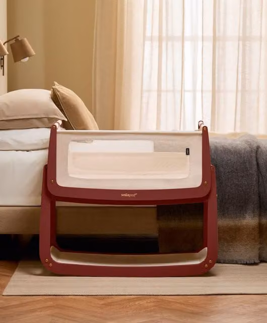 SnuzPod 5 Bedside Crib in Red with Solid Wood and Fabric Details