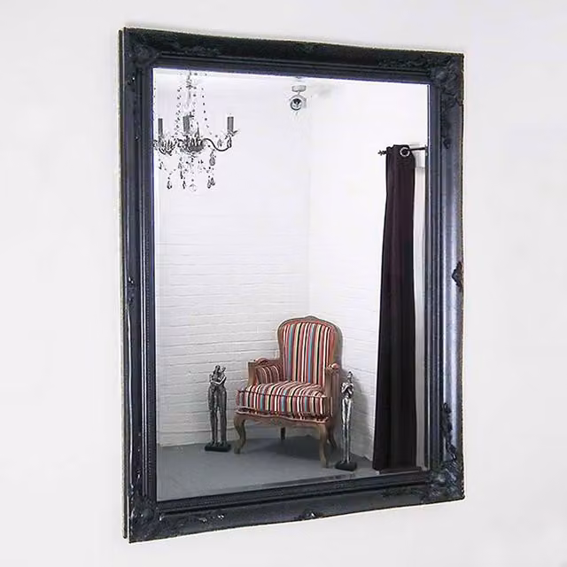 MirrorOutlet Thornton Classic Rectangular Black Wall Mirror, H 140 x W 109 x D 1 cm