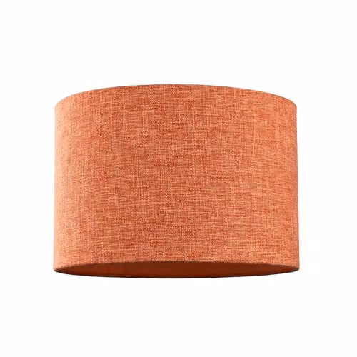 Happy Homewares Rustic Orange and White Linen Fabric Drum Lampshade, Diameter: 30 cm – 1