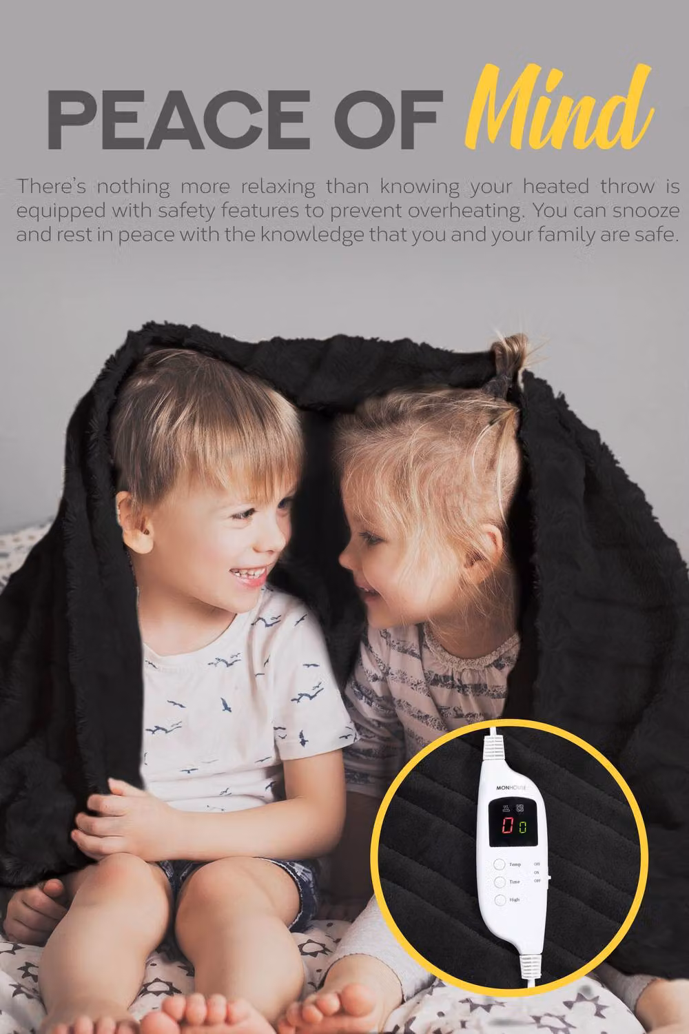 MONHOUSE Black Fleece Heated Electric Throw with 9 Heat Settings and Timer, W/D/H: 130 x 160 cm – 8