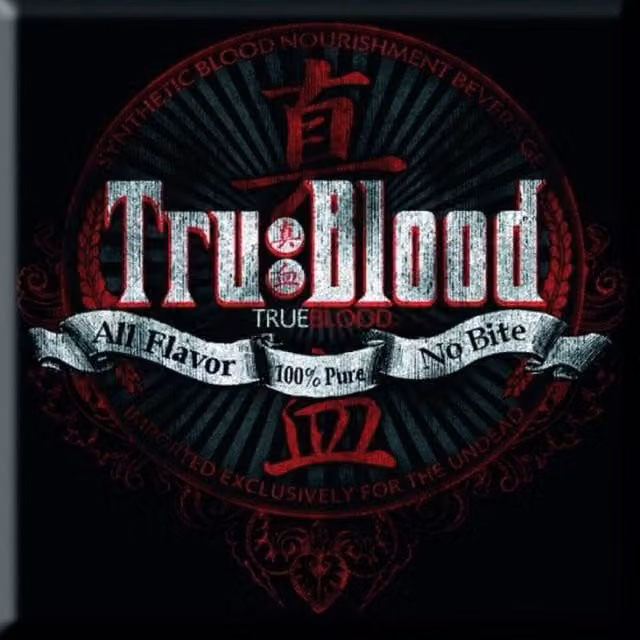 True Blood All Flavour No Bite Metal Fridge Magnet in Black, W/H: 7.62 x 7.62 cm